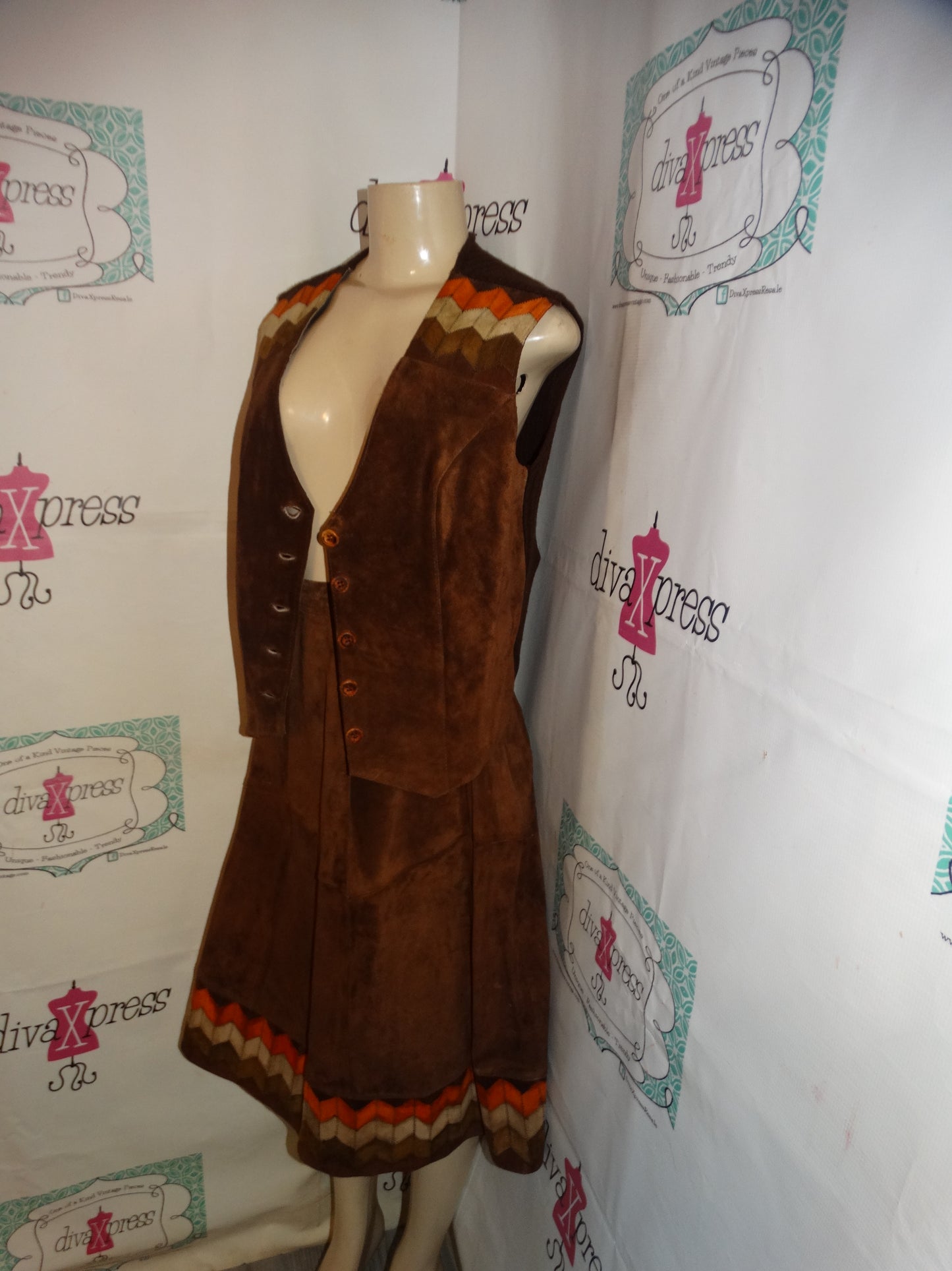 Vintage Today Suede/Leather 2 Piece Skirt Set Size M