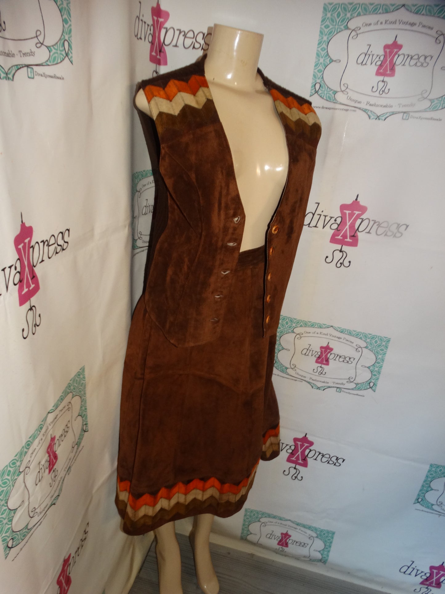 Vintage Today Suede/Leather 2 Piece Skirt Set Size M