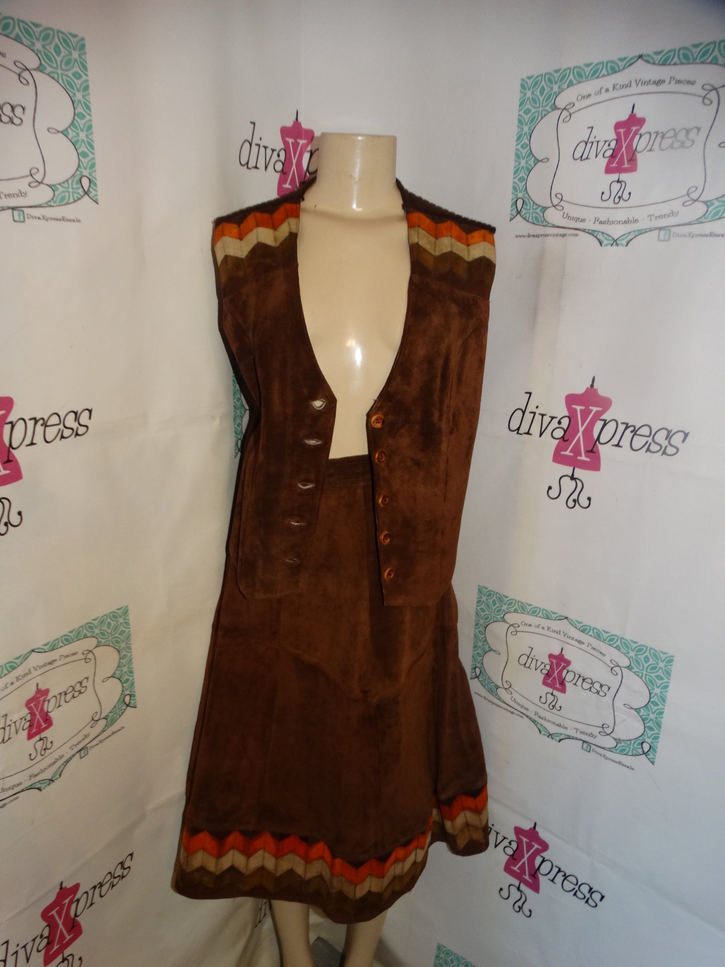 Vintage Today Suede/Leather 2 Piece Skirt Set Size M