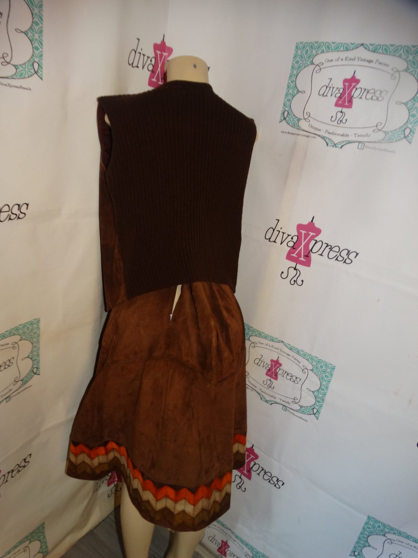 Vintage Today Suede/Leather 2 Piece Skirt Set Size M