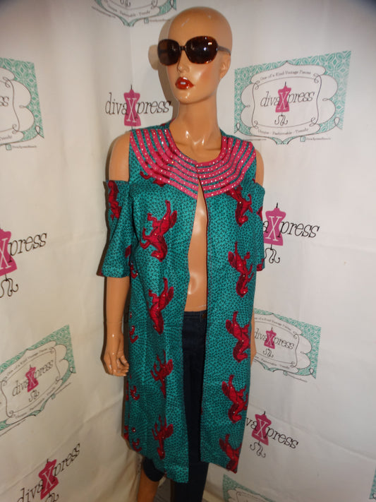 Vintage Pink/GReen Horse Duster Size M