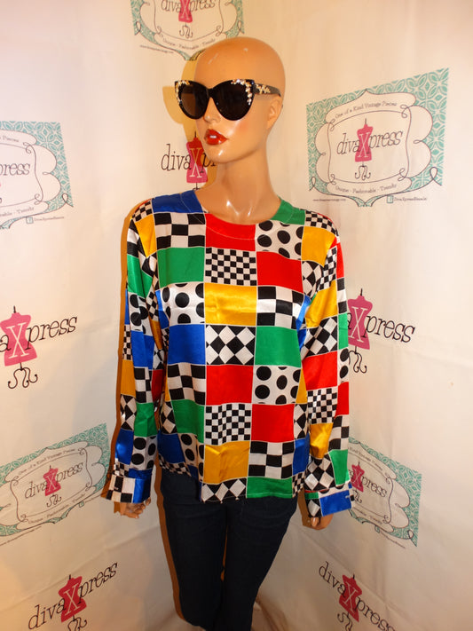 Vintage SLB White Colorful Blouse Size M