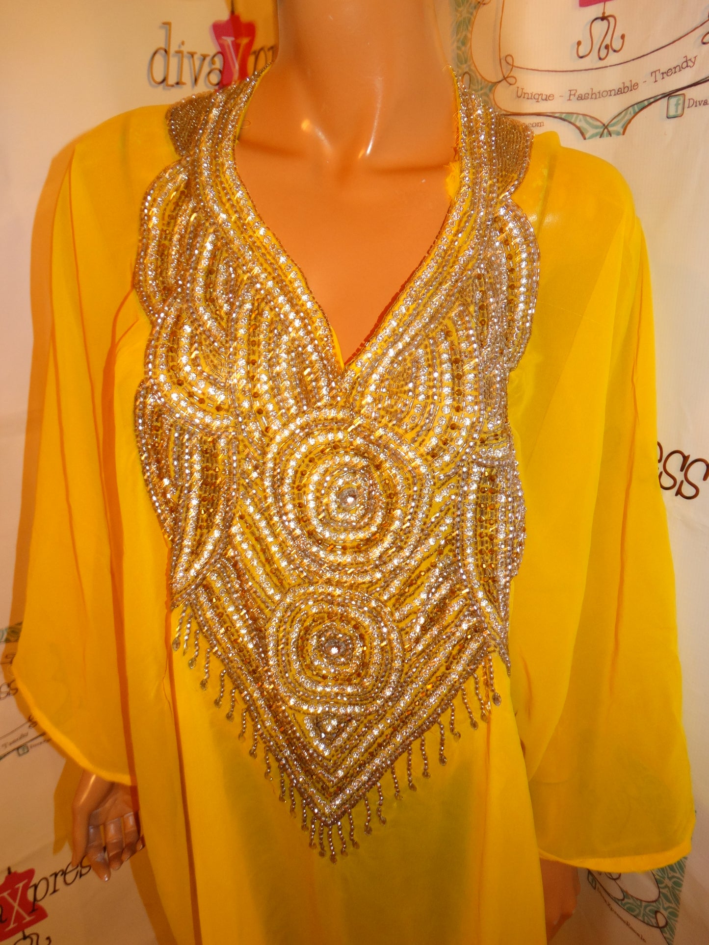 Vintage Yellow Silver Sheer Heavy Beaded Throw Size 1x