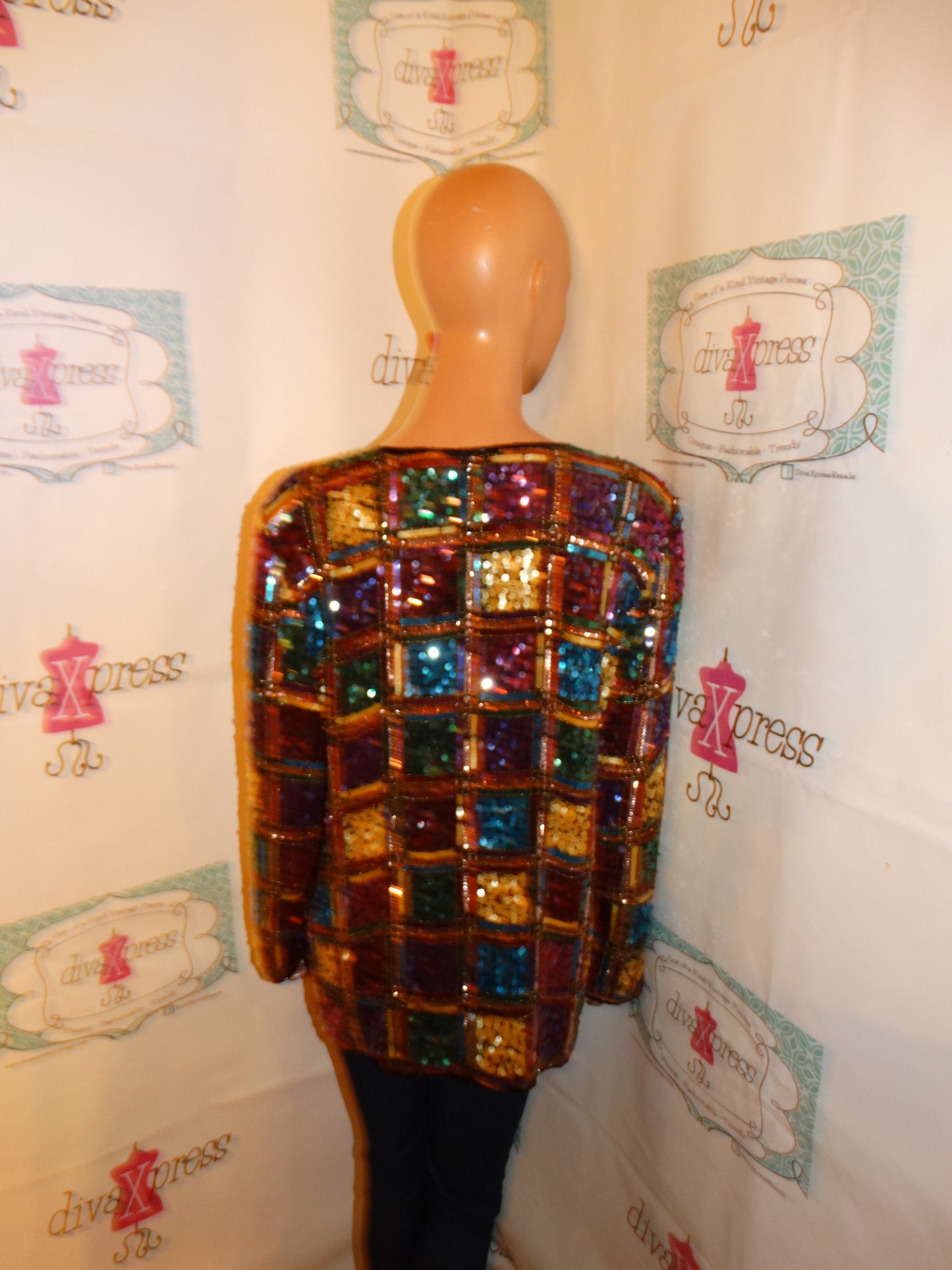 Vintage Jewel Queen Colorful Sequins Jacket Size L
