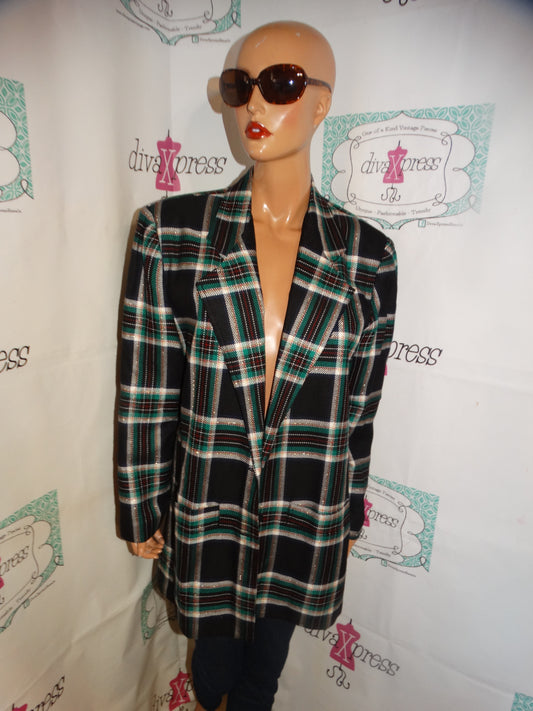 Vintage Units Black/Green White Plaid Blazer Size XL