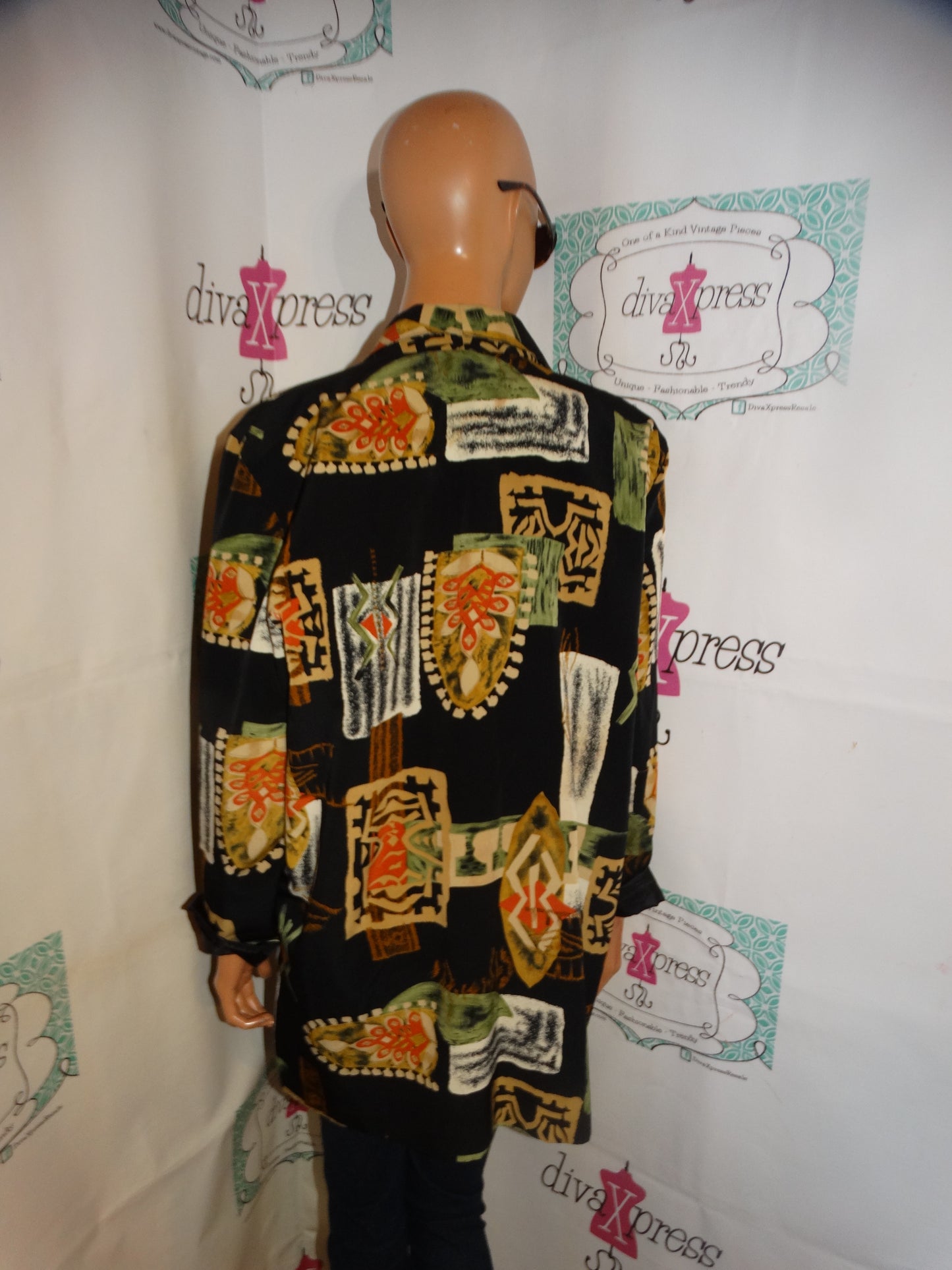Vintage Kensinton Square Black Tan/Green Blazer Size XL