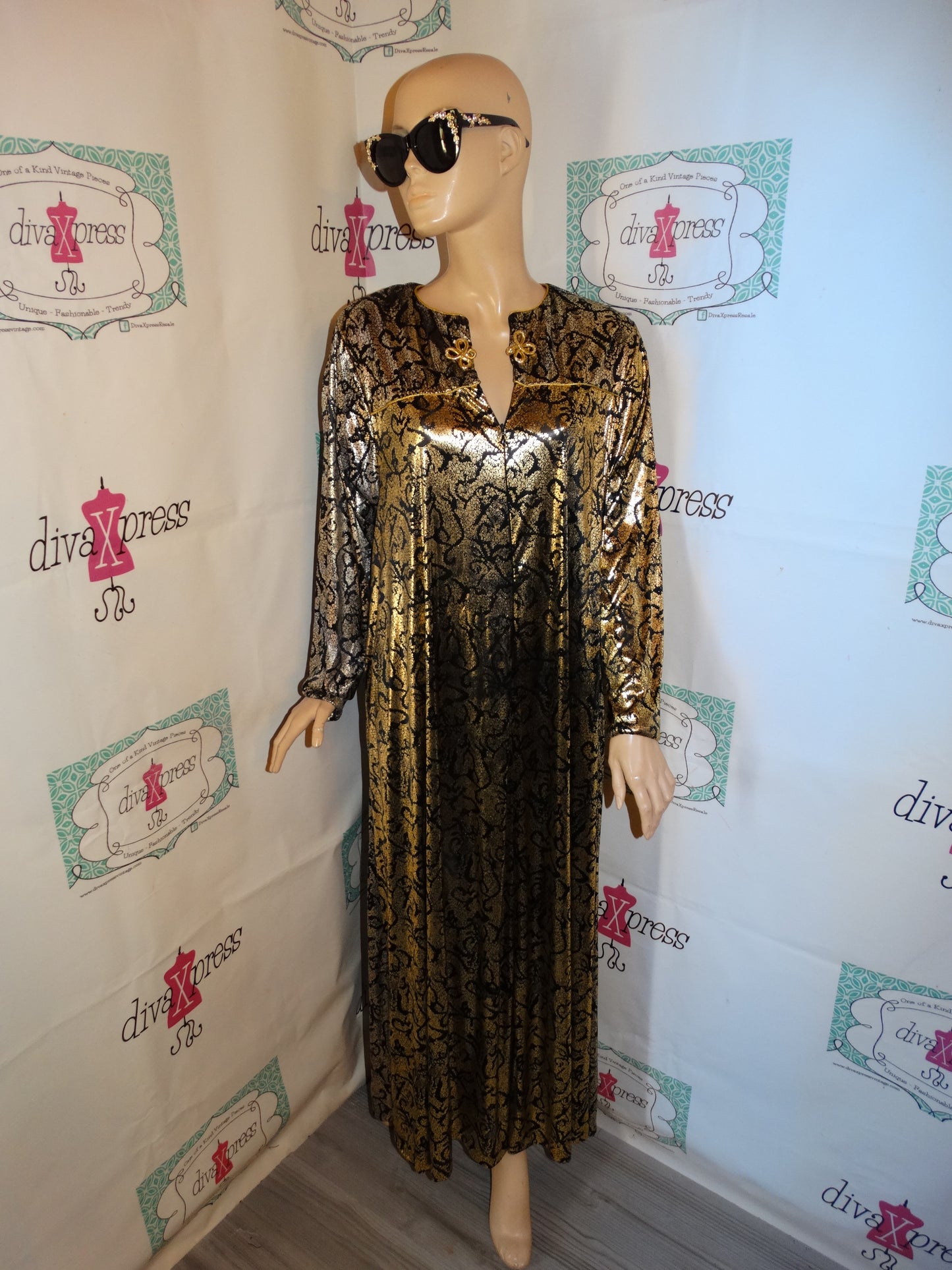 Vintage Luci Russ Black/Gold Silver Dress Size 1x