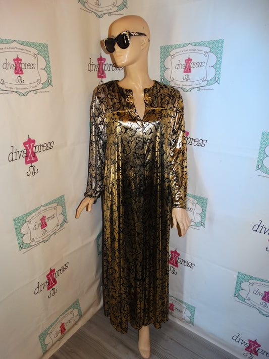 Vintage Luci Russ Black/Gold Silver Dress Size 1x