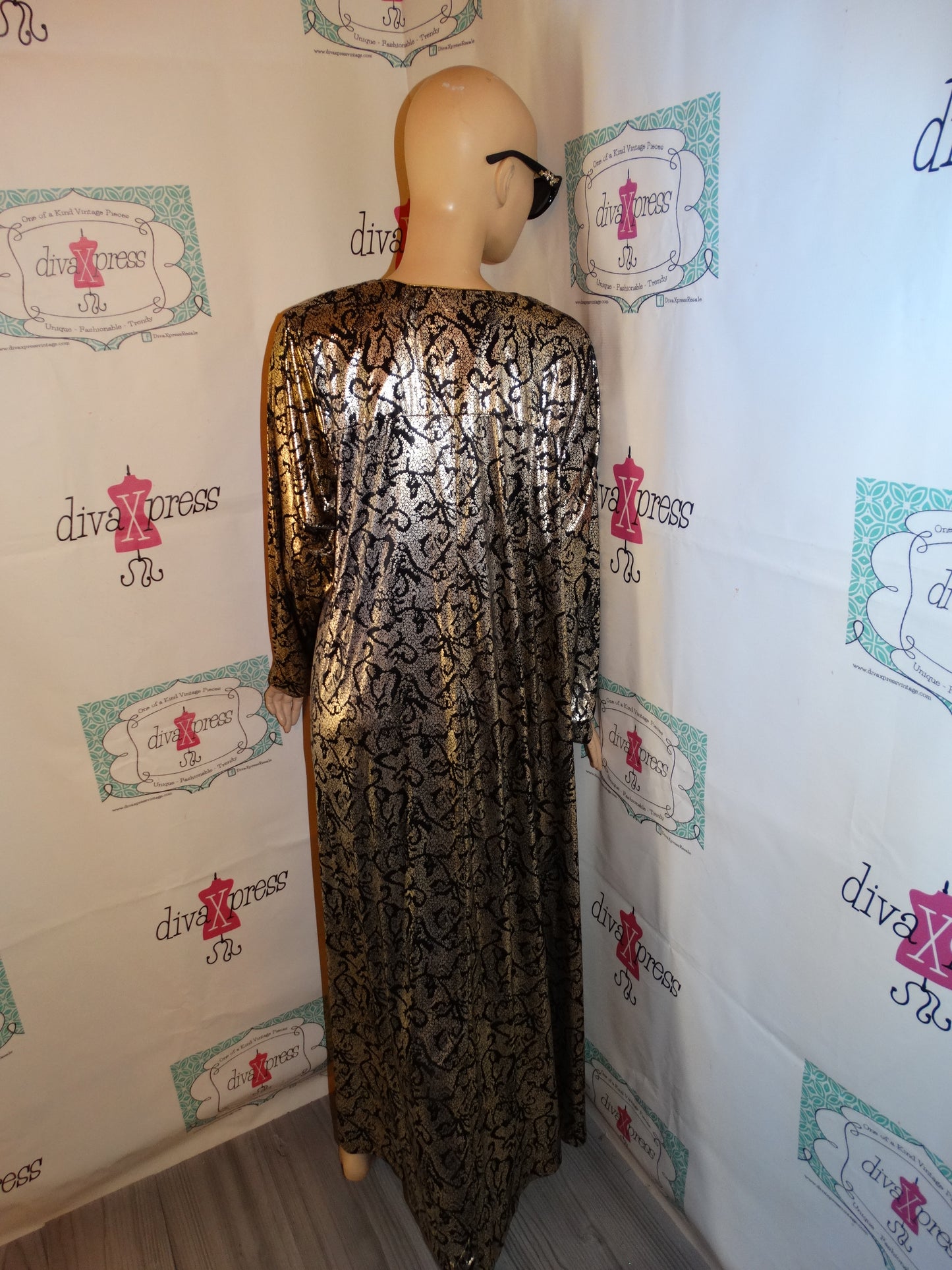 Vintage Luci Russ Black/Gold Silver Dress Size 1x