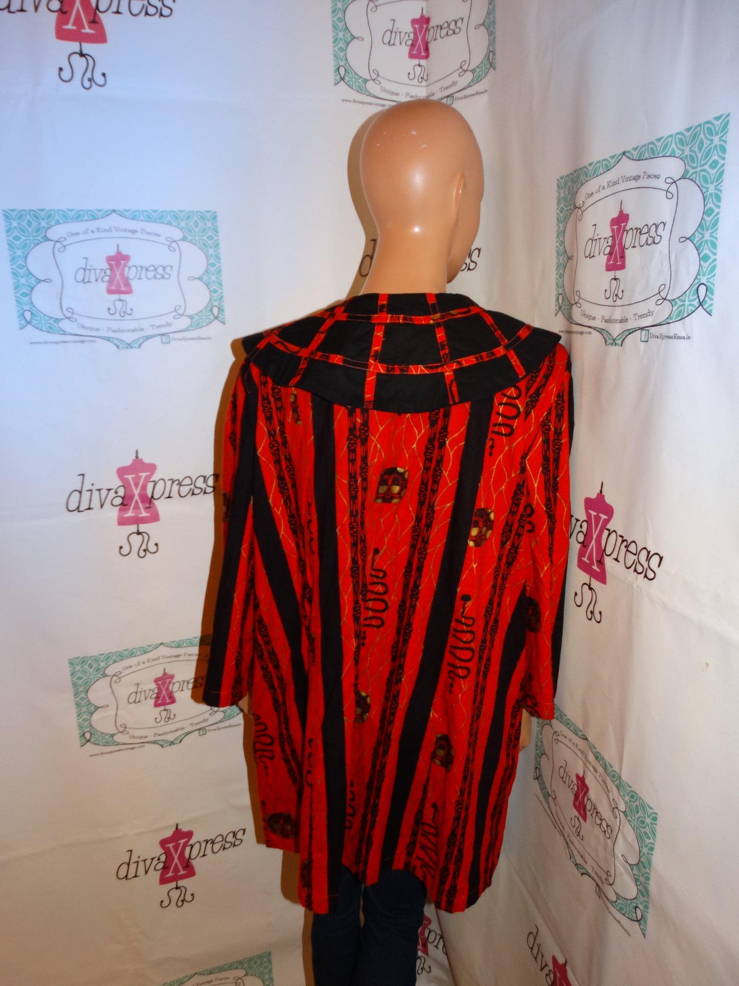 Vintage The African Village Red/Black African Style Top Size 2x