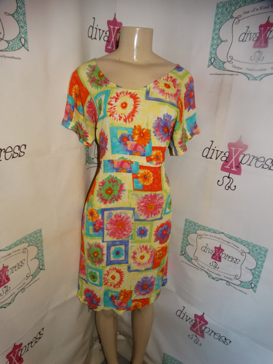 Vintage Line Two Yellow Floral Dress Size M