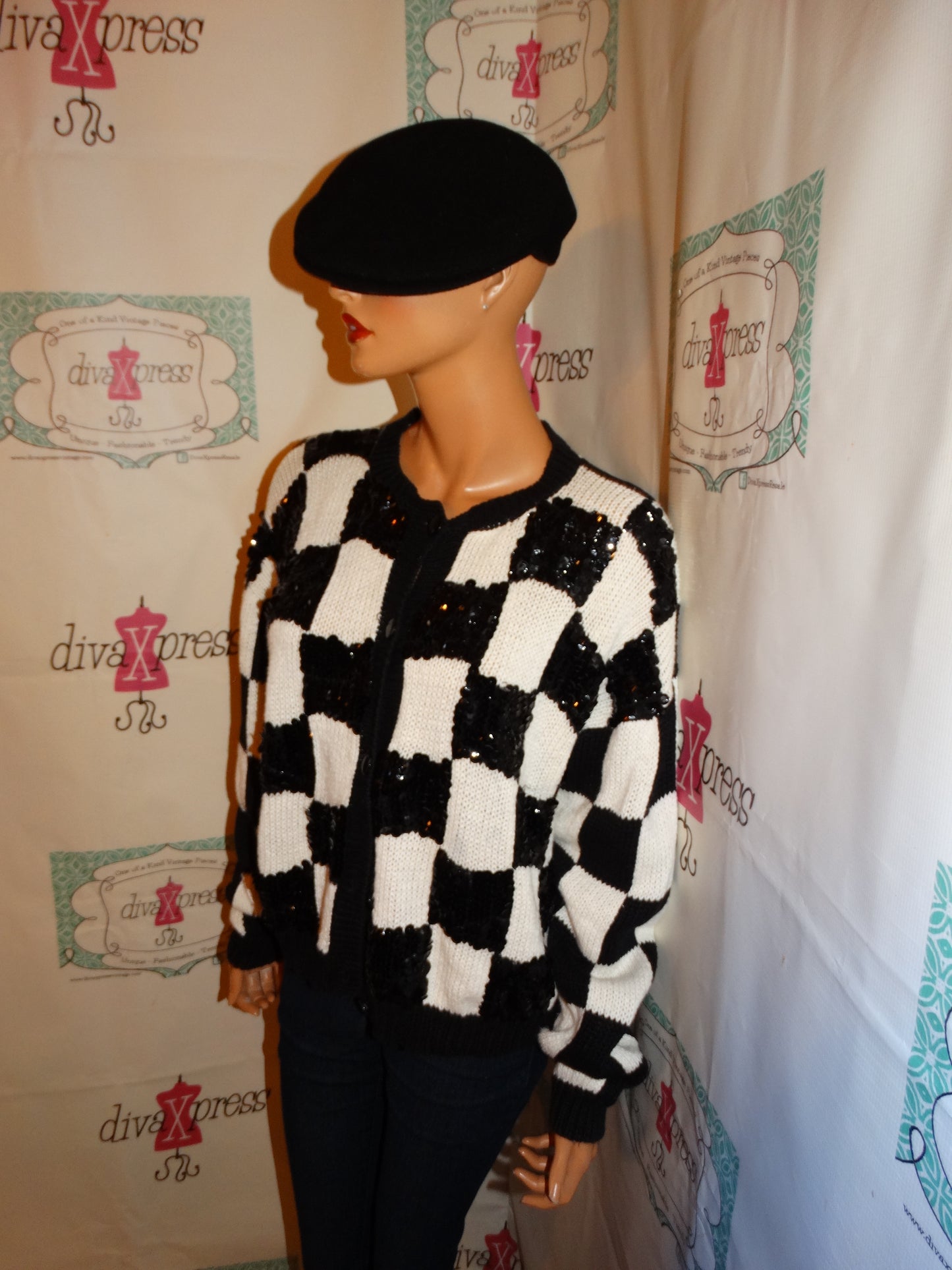 Vintage Stuido Black/White Sequins Sweater Size 2x