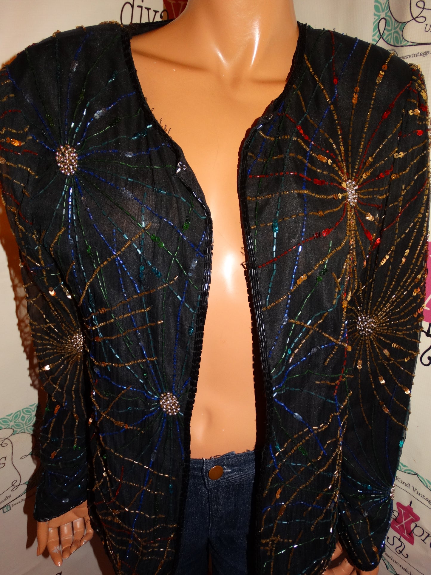 Vintage Lawerence Kazer Black Sequins Throw Size L