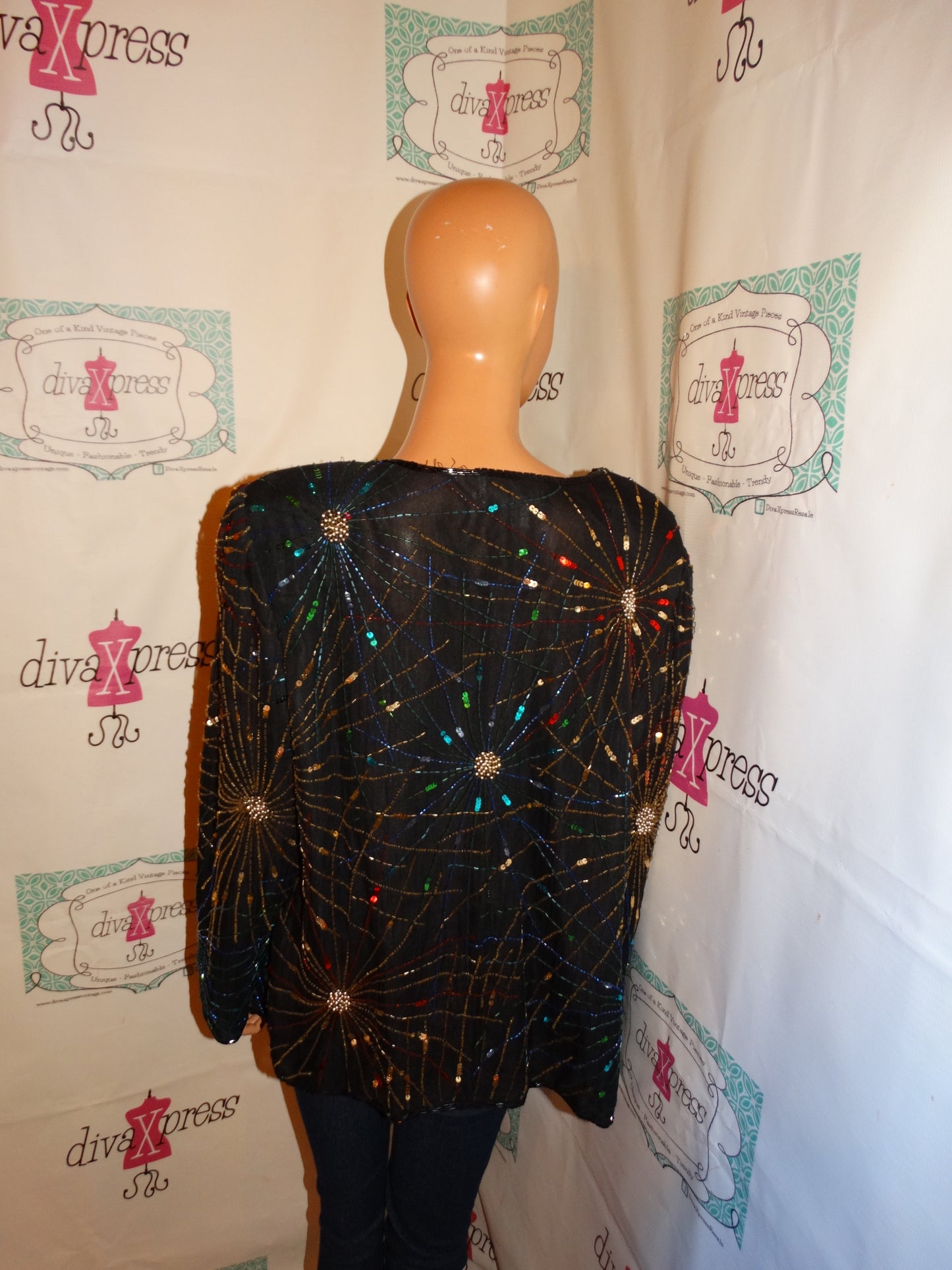 Vintage Lawerence Kazer Black Sequins Throw Size L