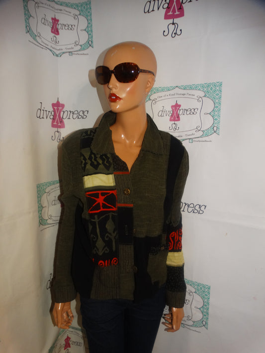 Vintage Nancy Bolen Green/Orange Open Back Jacket Size M