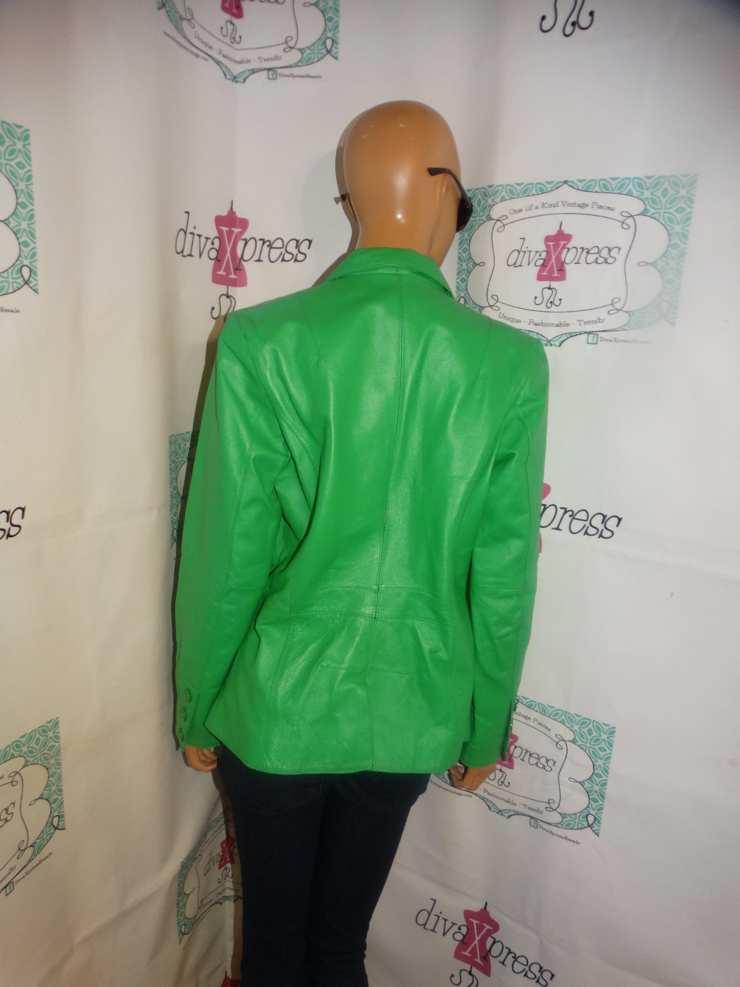 Vintage Metro Style Green Leather Jacket Size M