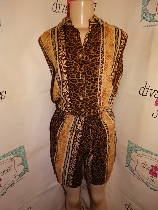 Vintage Solutions Brown/Tan 2 Piece Short Set Size M