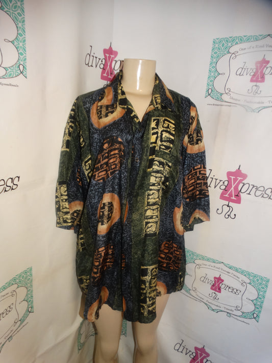 Vintage Utopia Green/Brown Blouse Size 1x