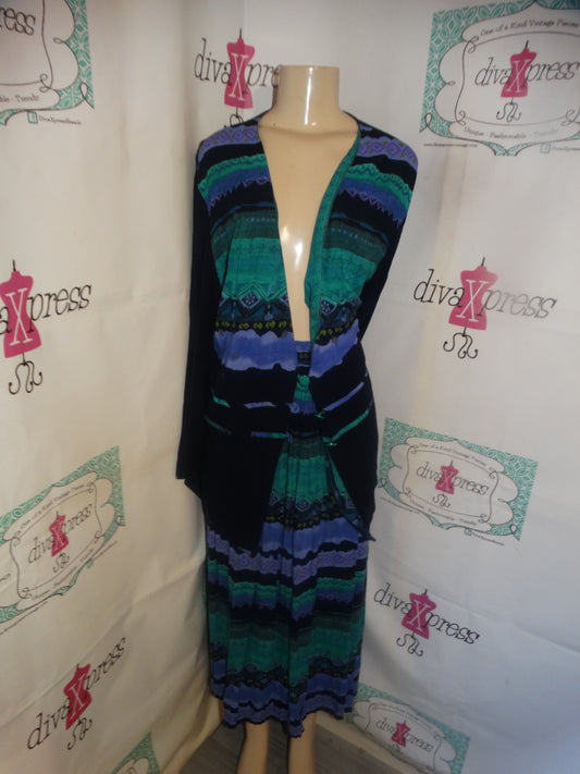 Vintage Liz & Me Blue Green Colorful 2 Piece Skirt Size 1x