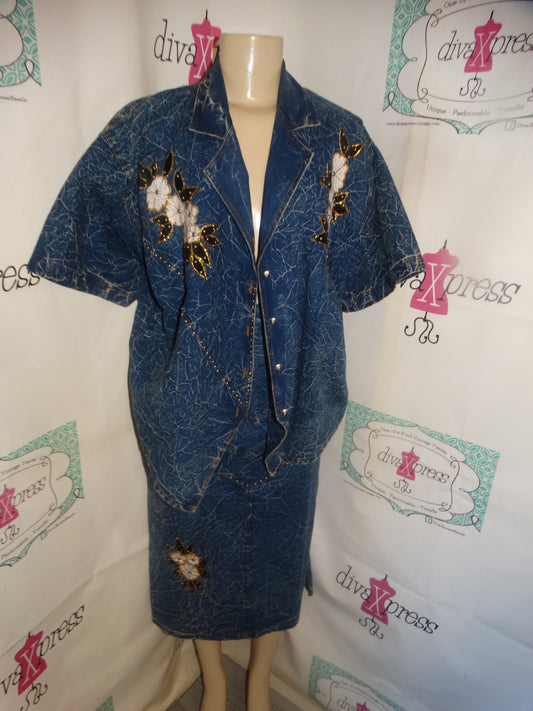 Vintage Pret Acid Wash 2 Piece Skirt Size XL