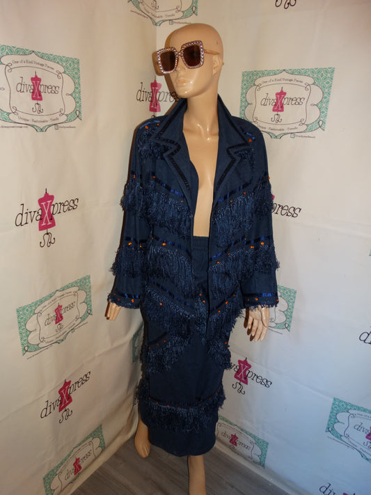 Vintage Riva Blue Jean Shingle 2 Piece Skirt Set Size 1x