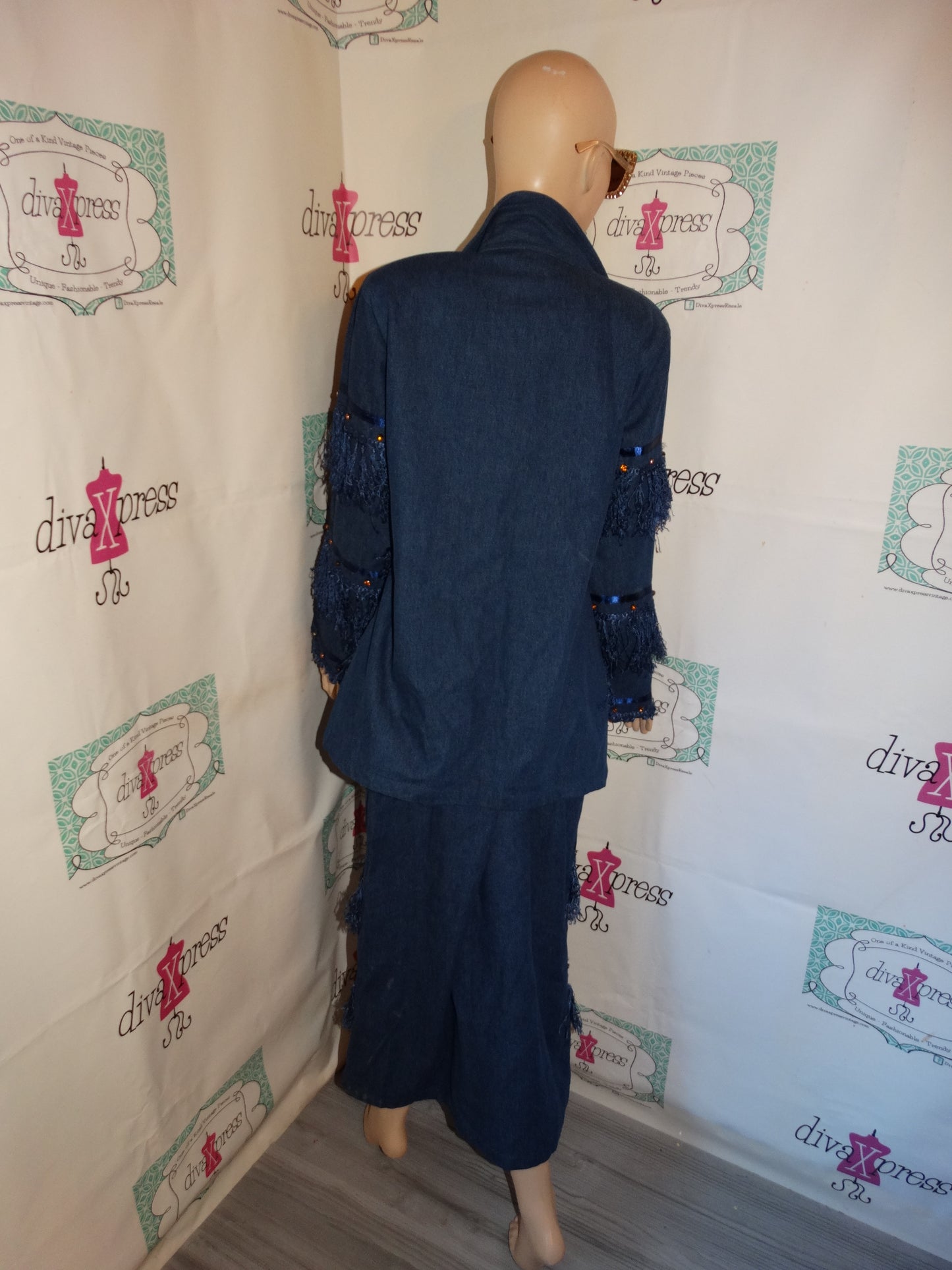 Vintage Riva Blue Jean Shingle 2 Piece Skirt Set Size 1x