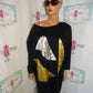 Vintage Kuka Black Siliver/Gold  Detail Over Sized Top Size 1x