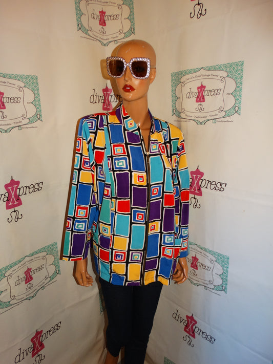 Vintage Maggies Barnes White Colorful Jacket Size XL