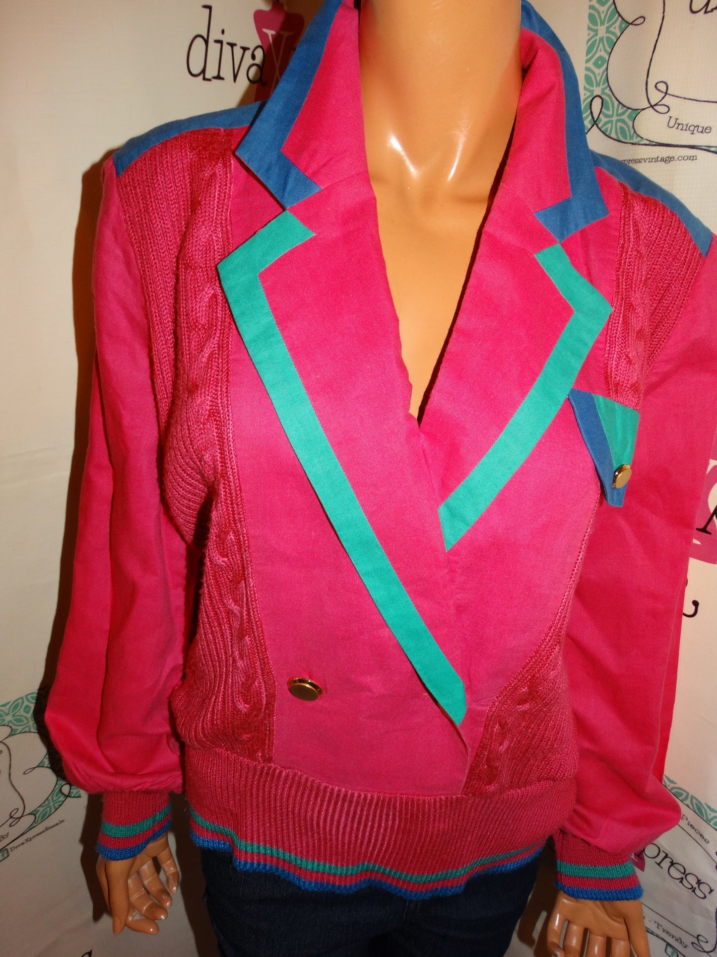 Vintage J.A. Classics Pink Blue Blouse Size L