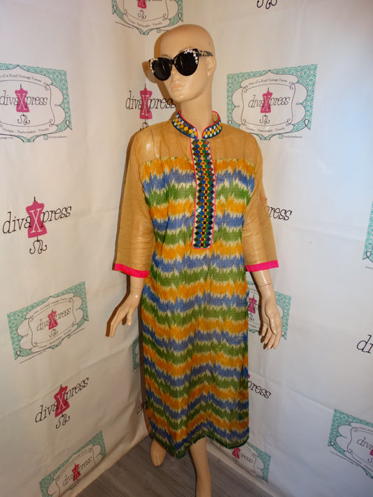 Vintage TAN Colorful Dress Size L