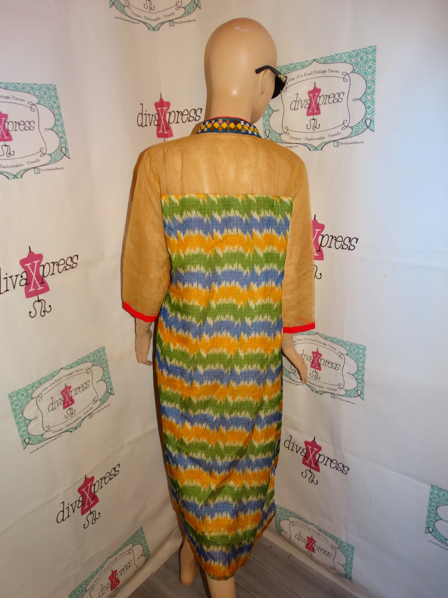 Vintage TAN Colorful Dress Size L