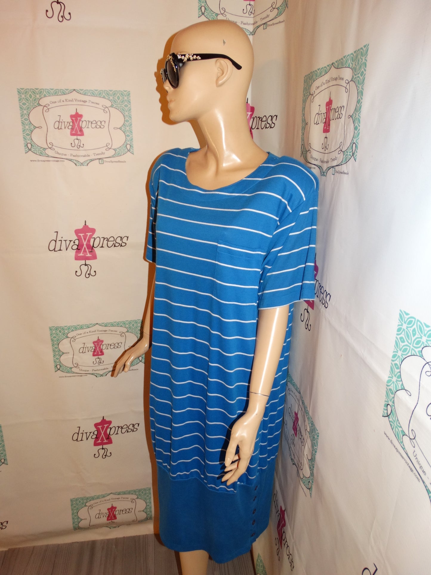 Vintage Pending Blue/White Stripe Dress Size 1x