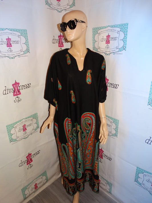 Vintage Tiffany Loungewear Black Colorful Dress Size 3x