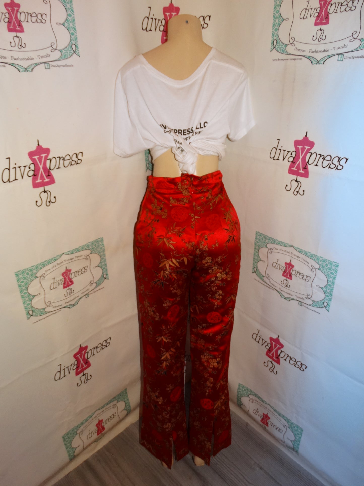 Vintage Red Dress Collections Asian Style Pants Size S