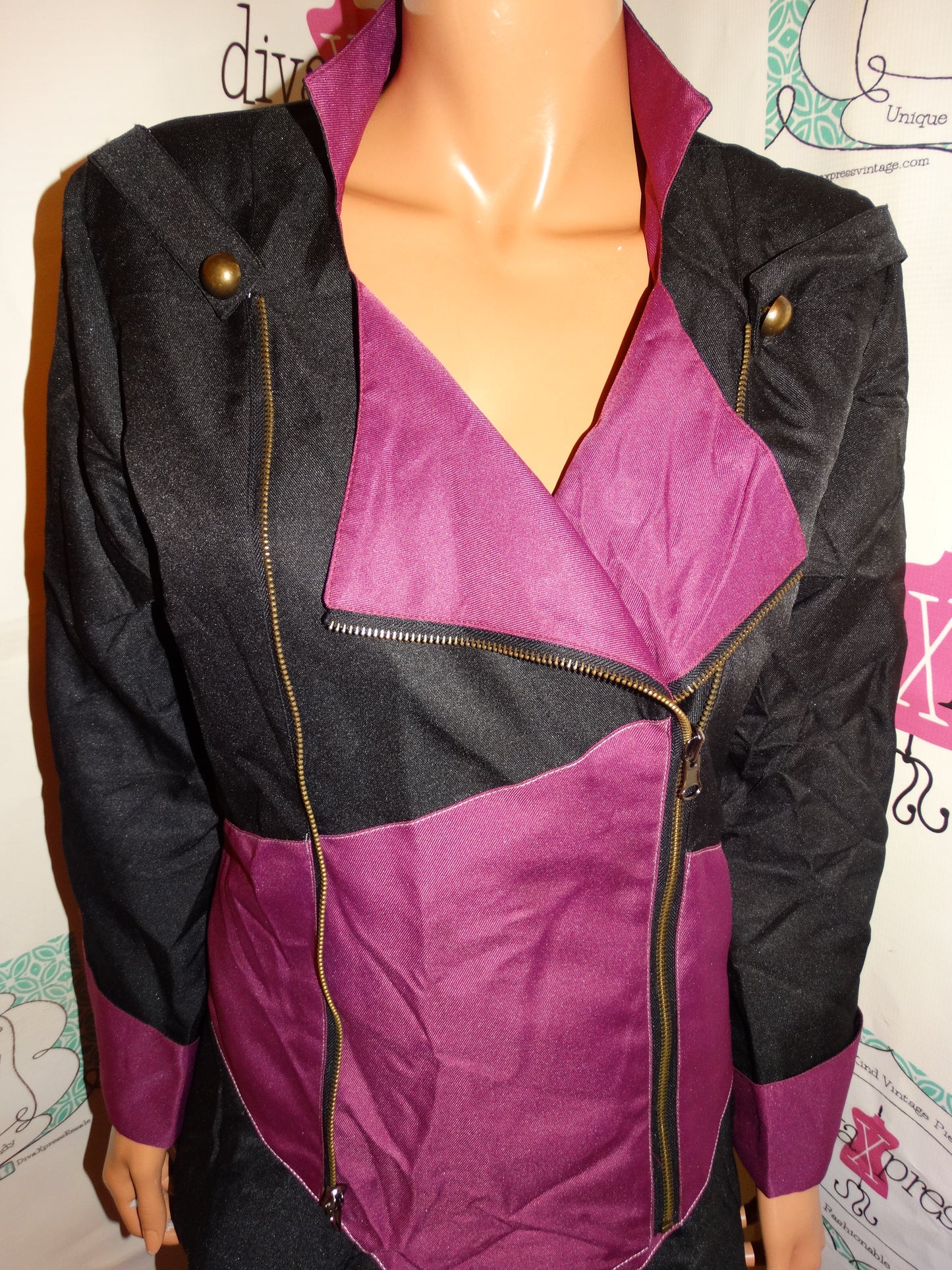 Vintage Purple/Black Tuxedo Style Jacket Size M