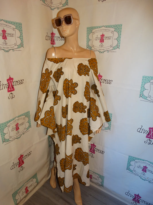 Vintage Tan/Gold AFrican Style Drape Dress Size 1x