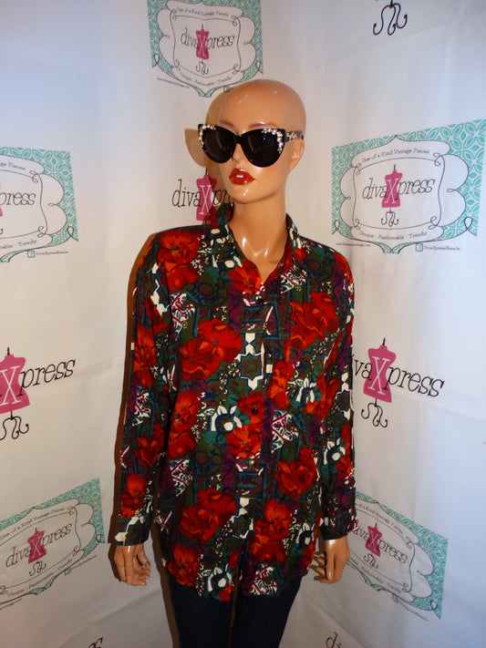 Vintage OM Burgundy Floral Top Size L