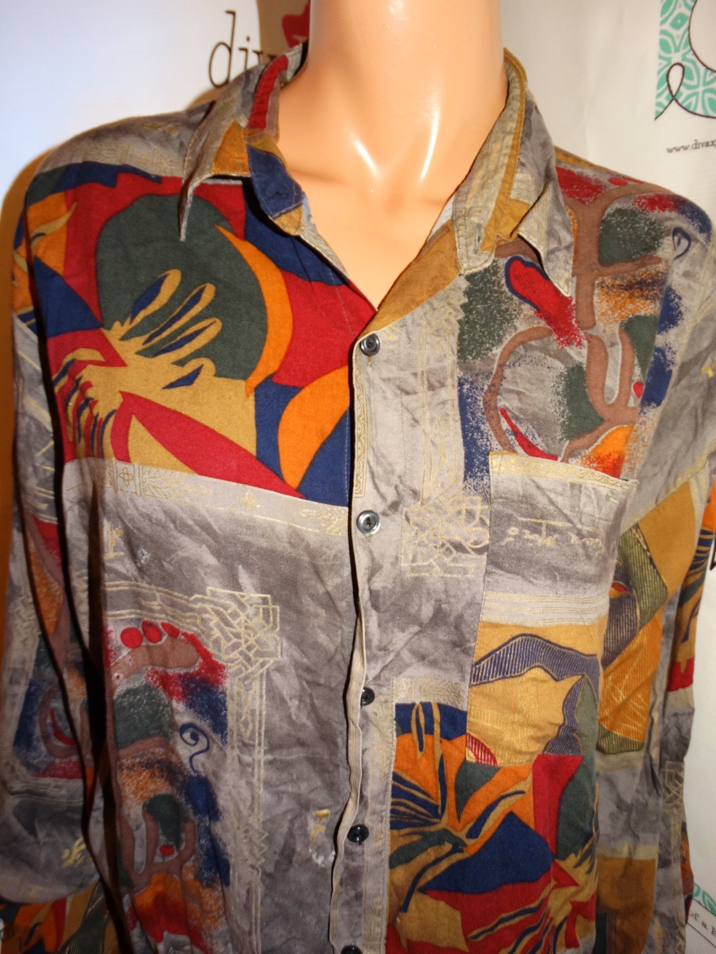 Vintage Natural Issue Tan Colorful Face Blouse Size 1x
