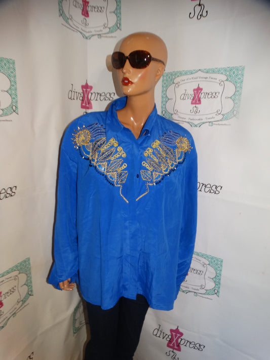 Vintage Maggie Barnes Blue/Gold Blouse Size 2x