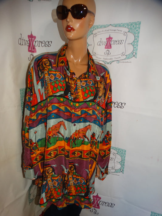 Vintage Silk Club Indian Colorful Top Size 2x