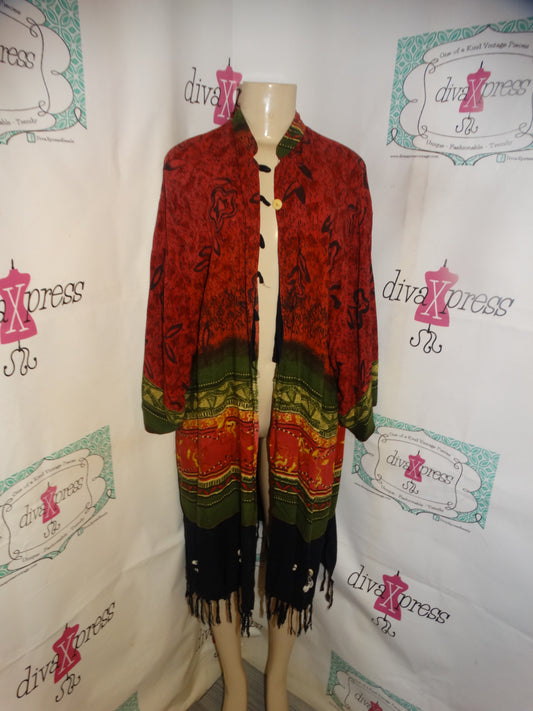 Vintage The African Scene Burgundy/Green Duster Size 2x