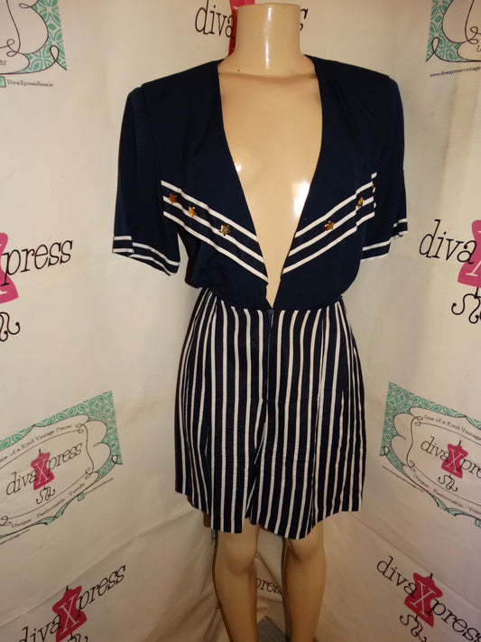 Vintage JSJ Blue/White Gold Romper Size M