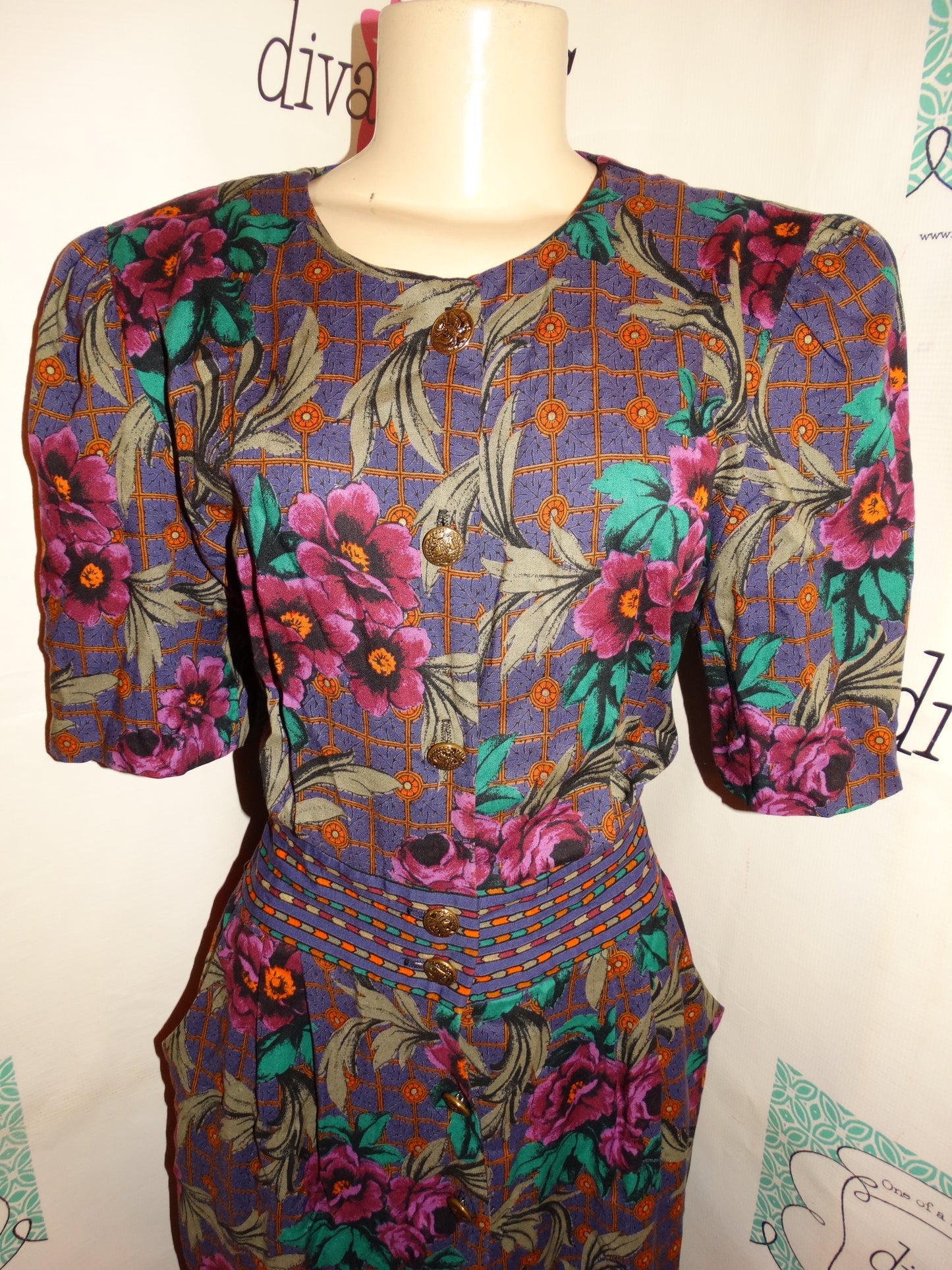 Vintage Postive Attitude Purple Pink Dress Size L