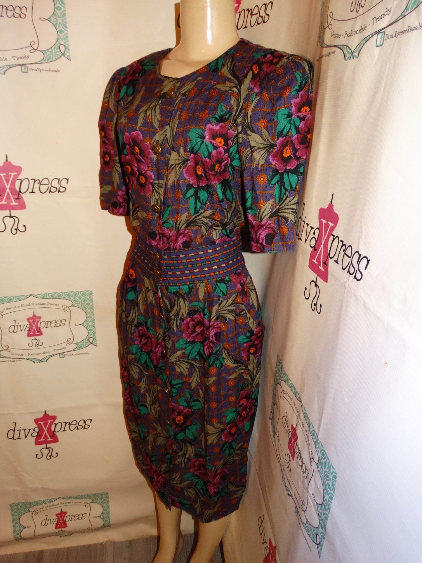 Vintage Postive Attitude Purple Pink Dress Size L