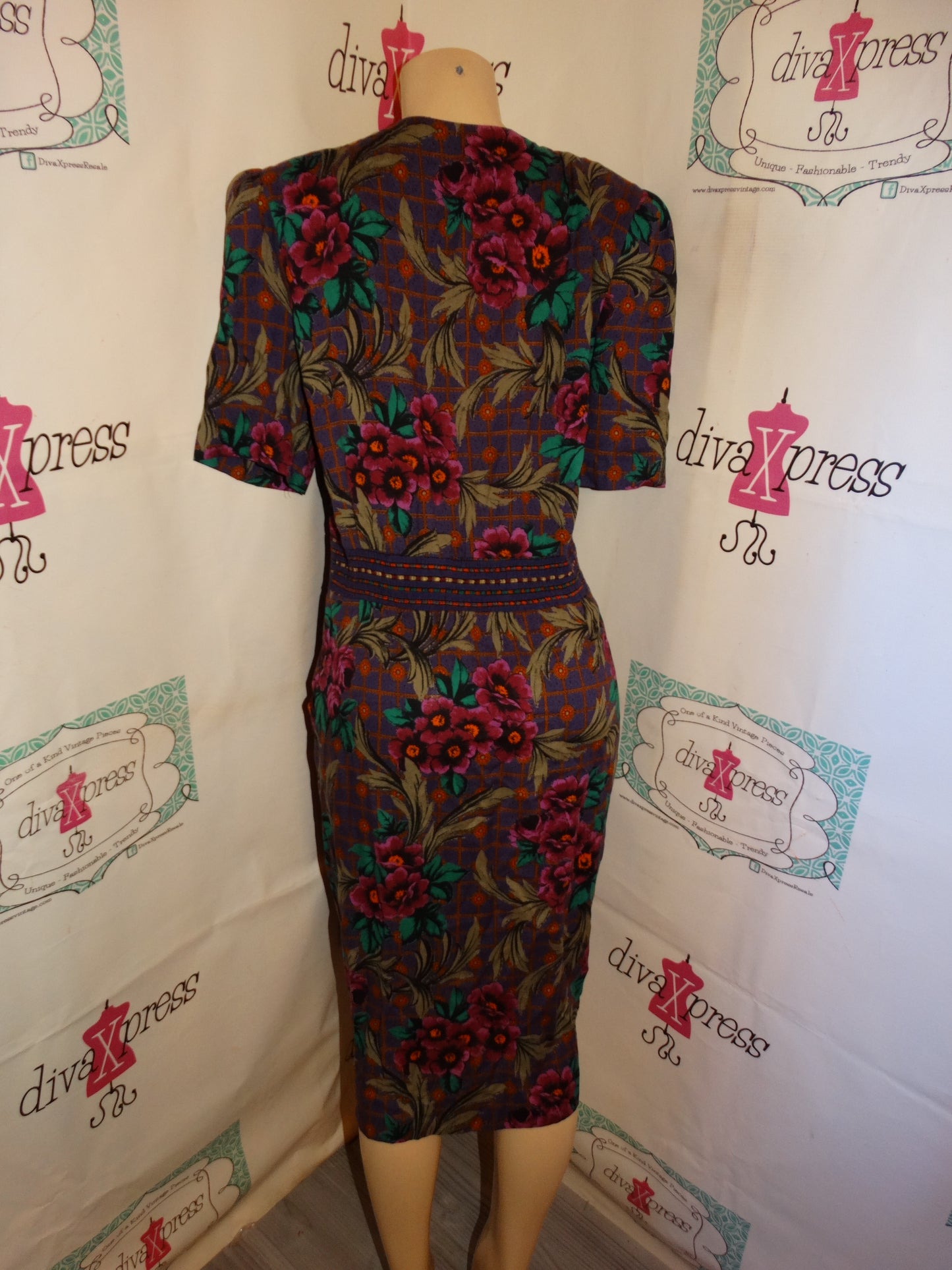 Vintage Postive Attitude Purple Pink Dress Size L