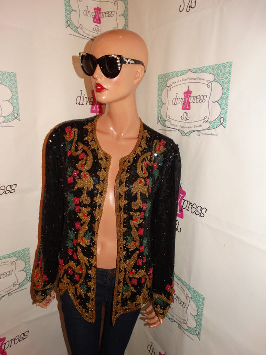 Vintage Rina Z Black Sequins Jacket Size L