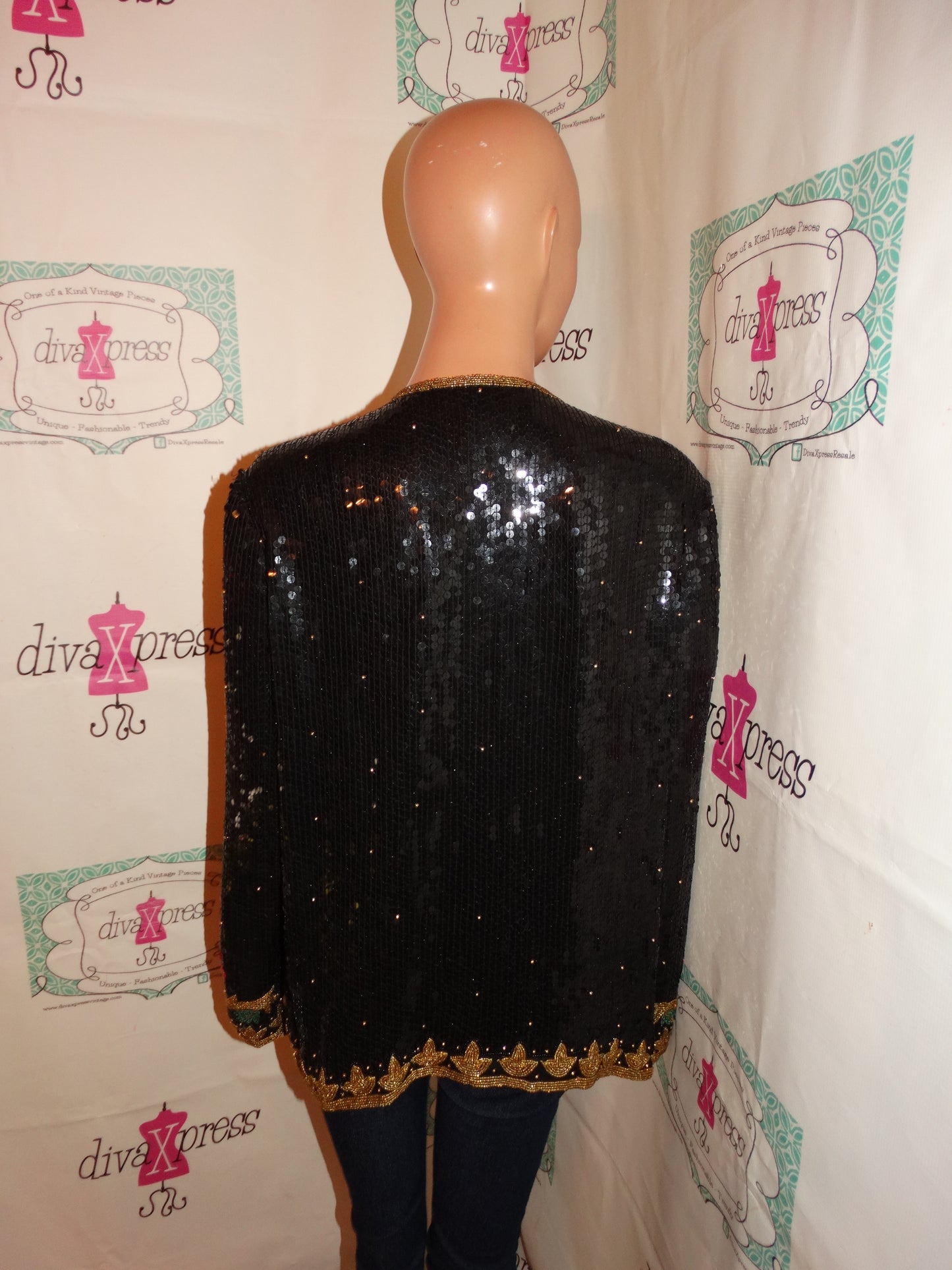 Vintage Rina Z Black Sequins Jacket Size L