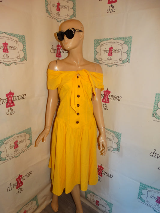 Vintage S. L Fashions Yellow Off Shoulder Dress Size M