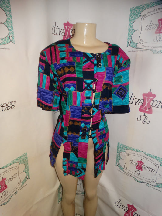 Vintage Whirlawy Black Colorful Top Size XL