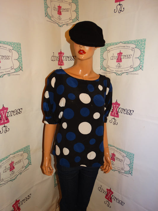 Vintage Michael Kors Black/White Blue Polka Dot Blouse Size L